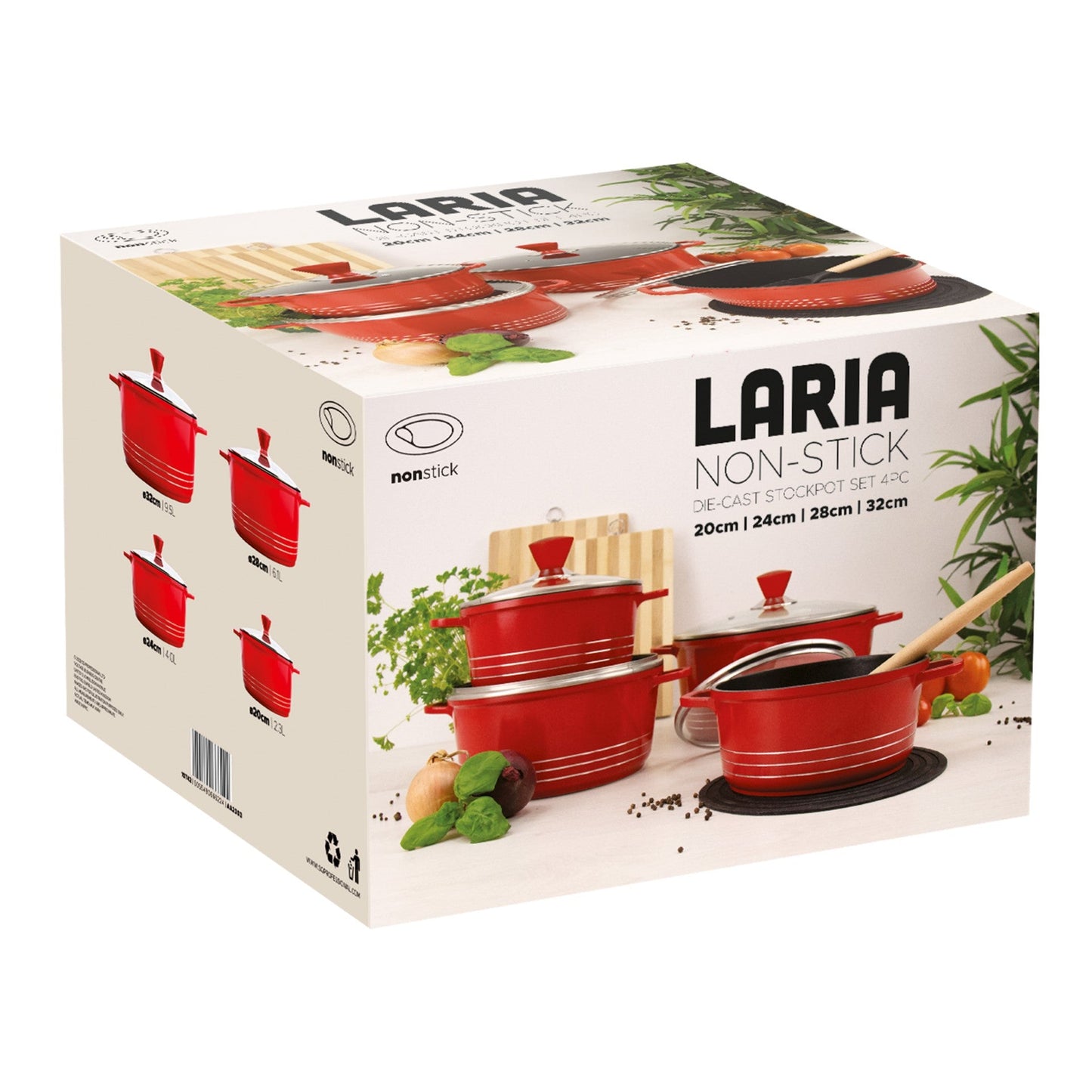 Laria Non Stick Die Cast Stockpot Pan Set 4pcs Red 10742 (Big Parcel Rate)