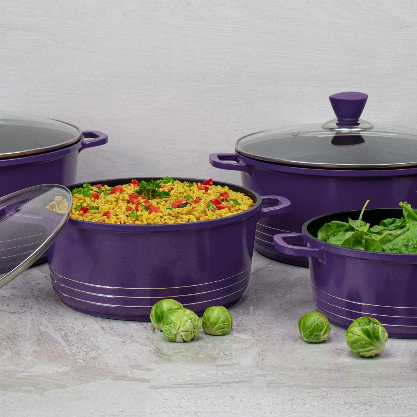 Laria Non Stick Die Cast Stockpot Pan Set 4pcs Purple 10880 (Big Parcel Rate)