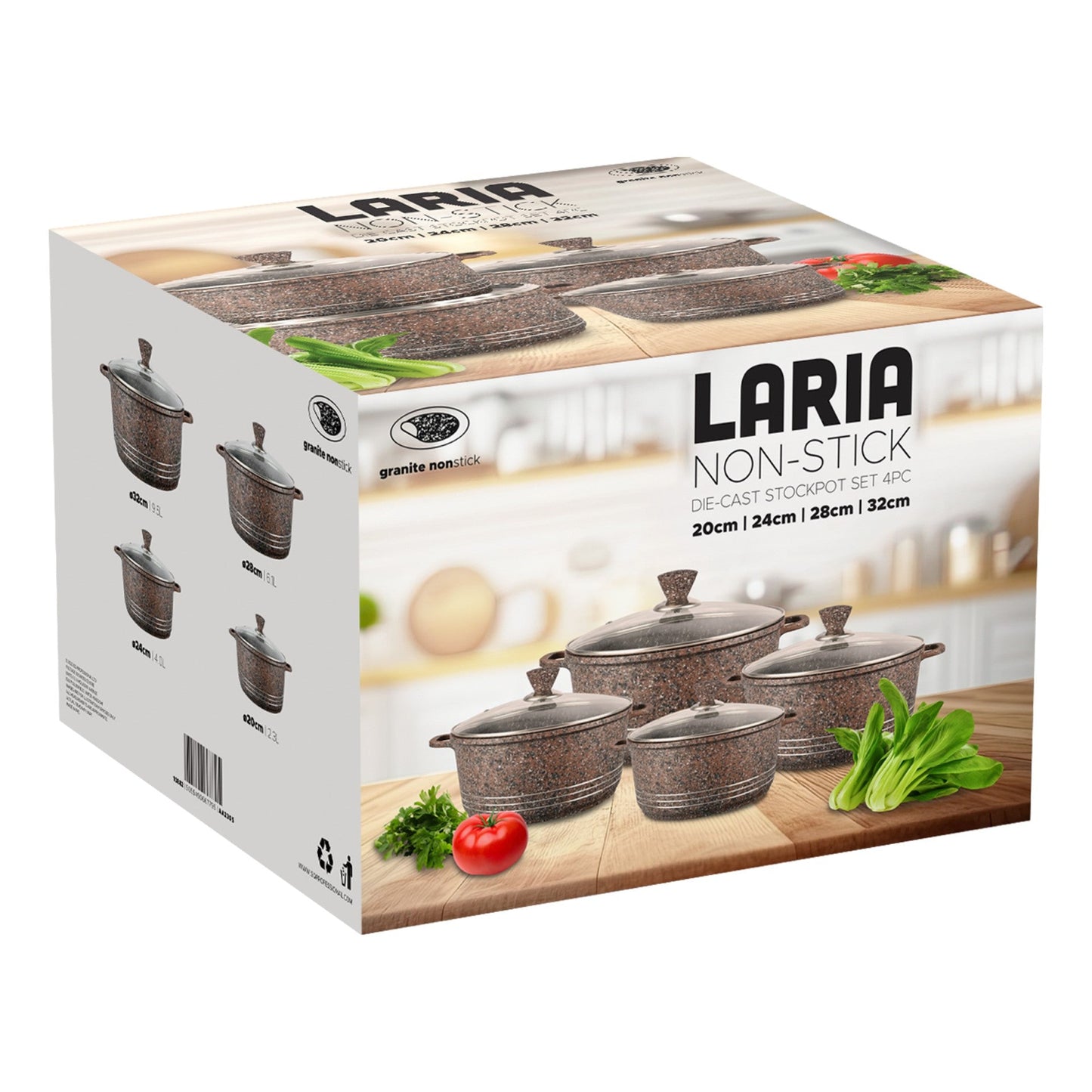 Laria Granite Die Cast Stockpot Pan Set 4pcs Brown 10882 (Big Parcel Rate)