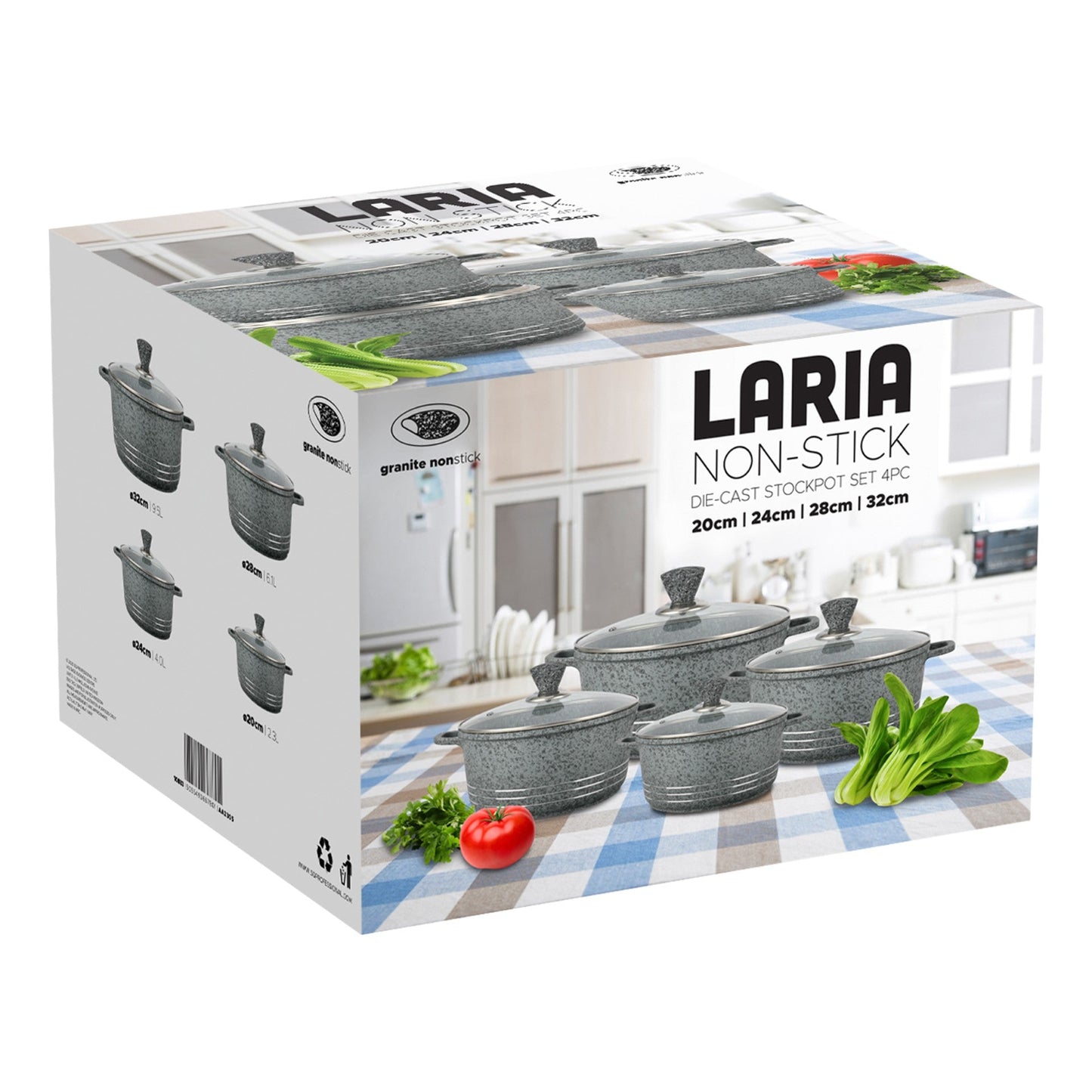 Laria Granite Die Cast Stockpot Pan Set 4pcs Grey 10883 (Big Parcel Rate)