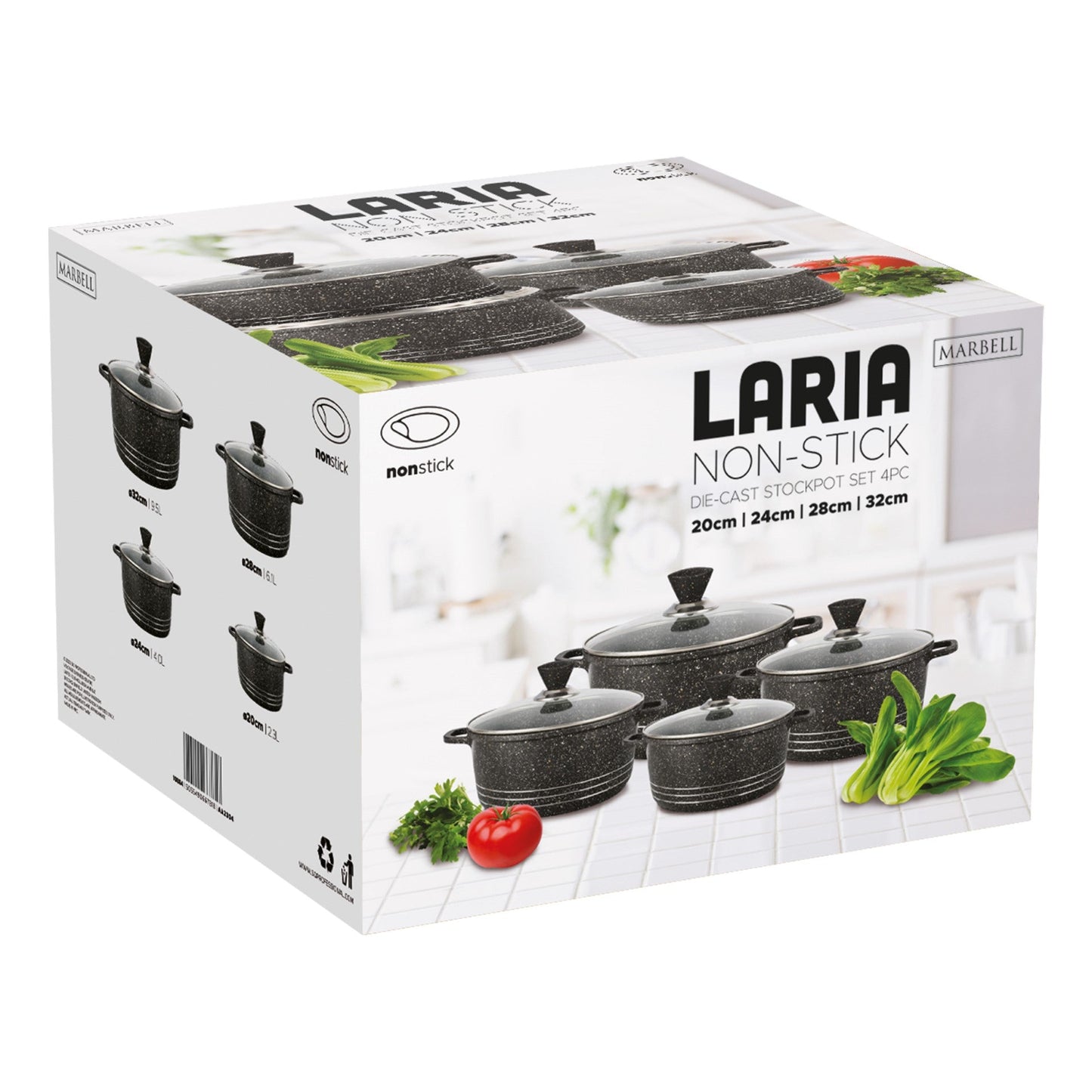 Laria Marbell Die Cast Stockpot Pan Set 4pcs Black 10884 (Big Parcel Rate)