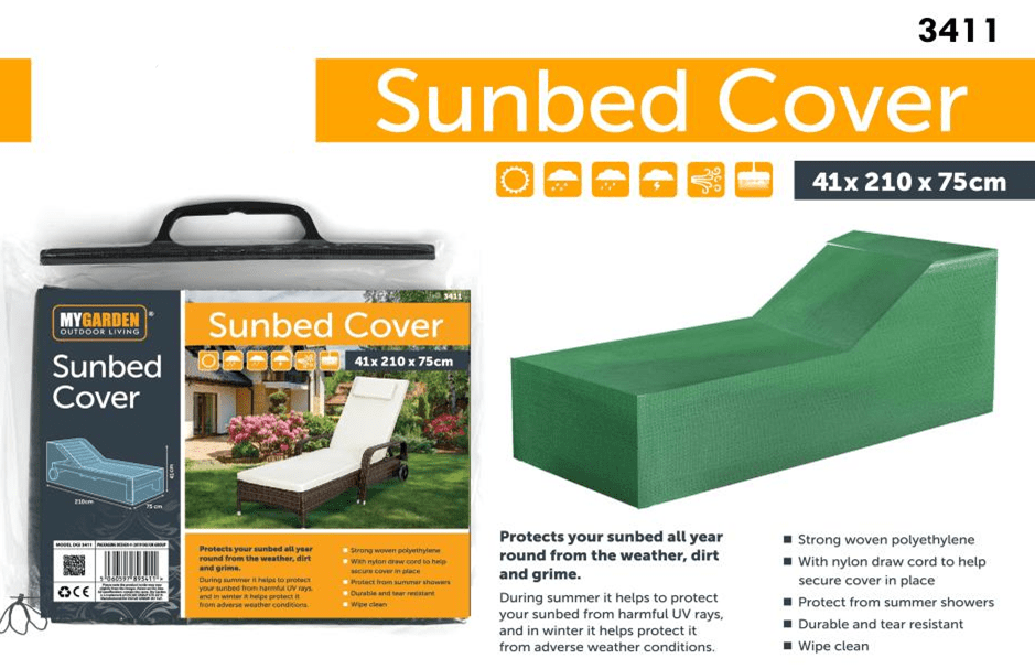 Garden Sunbed Cover 210cm 75cm 41cm Outdoor 3411 (Parcel Rate)