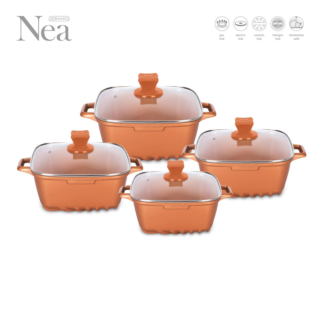 Nea Seramiq Diecast Square Stockpot Set 4pc Cuprum 49271 (Big Parcel Rate)