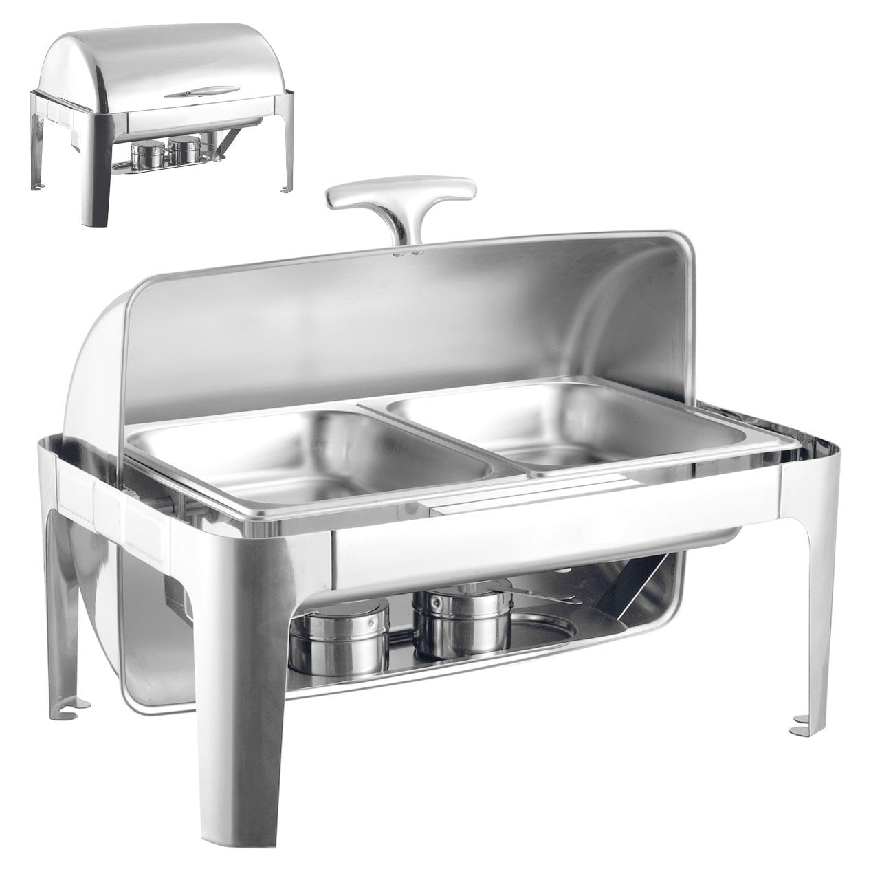 SQ Professional Banquet Chafing Dish with Roll Top Double Compartment Oblong Silver 2 x 4L 7525 (Big Parcel Rate)