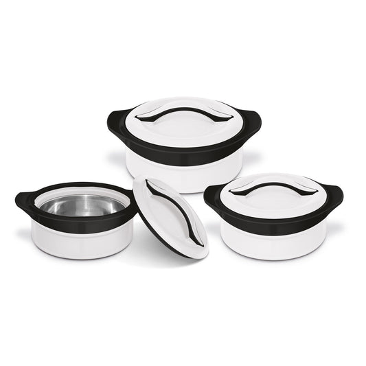 SQ Zenith Insulated Casserole Set 3pc White-Black 1L-1.5L-2.5L 9570 (Big Parcel Rate)