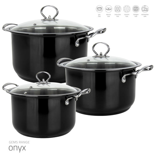 Gems  Stainless Steel Stockpot Set 3PC Onyx  5780 10-12.30-14.60L 9578 (Big Parcel)