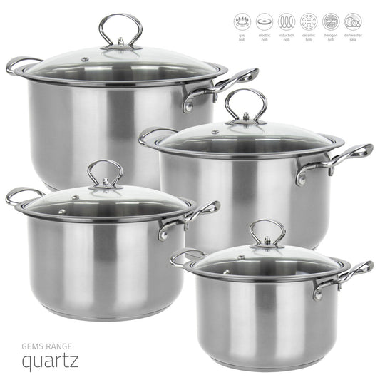 Stainless Steel Stockpot GEMS Sq Pro Quartz 4 Pack 3.7, 4.7, 5.8 Litre 9581 / 3472  (Big Parcel)