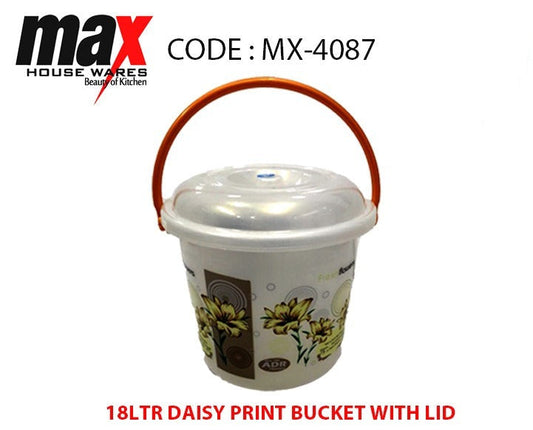 18 Litre Daisy Print Bucket With Lid Home Kitchen MX4087 A (Parcel Rate)p